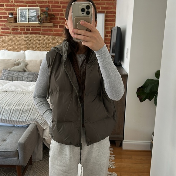 ZARA WATER REPELLENT PUFFER VEST KHAKI TAUPE BROWN JACKET COAT 8372/764/505 - Picture 3 of 14